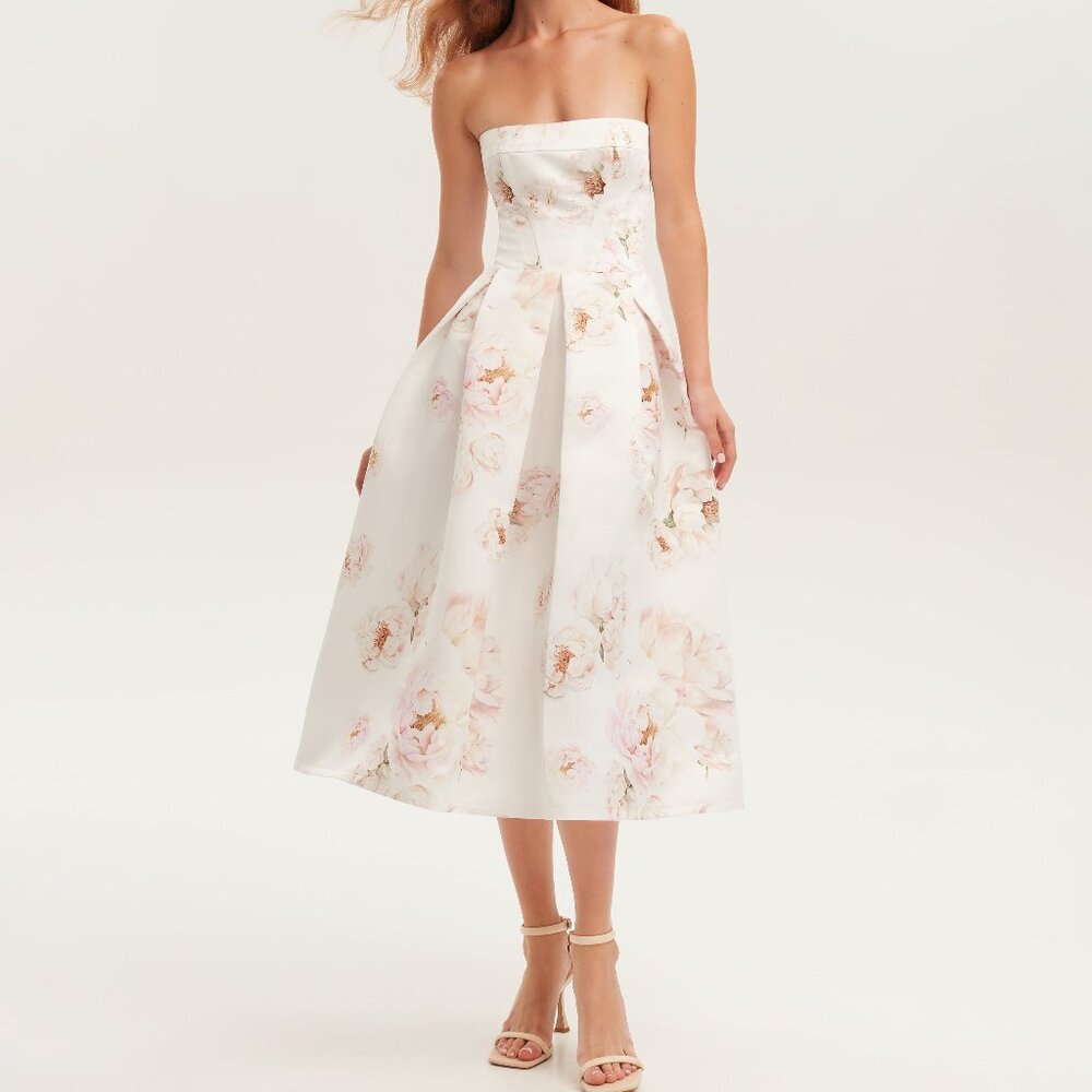 Floral Strapless Midi Dress